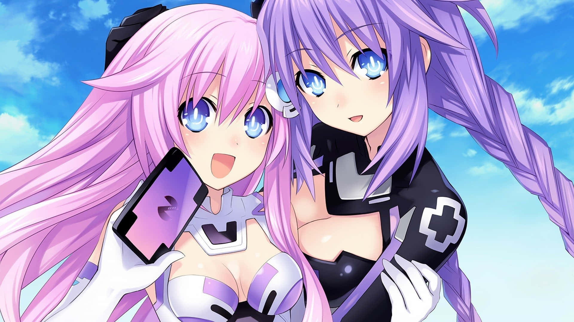 Hyperdimension Neptunia, pink hair, purple hair, Full HD Desktop Wallpaper