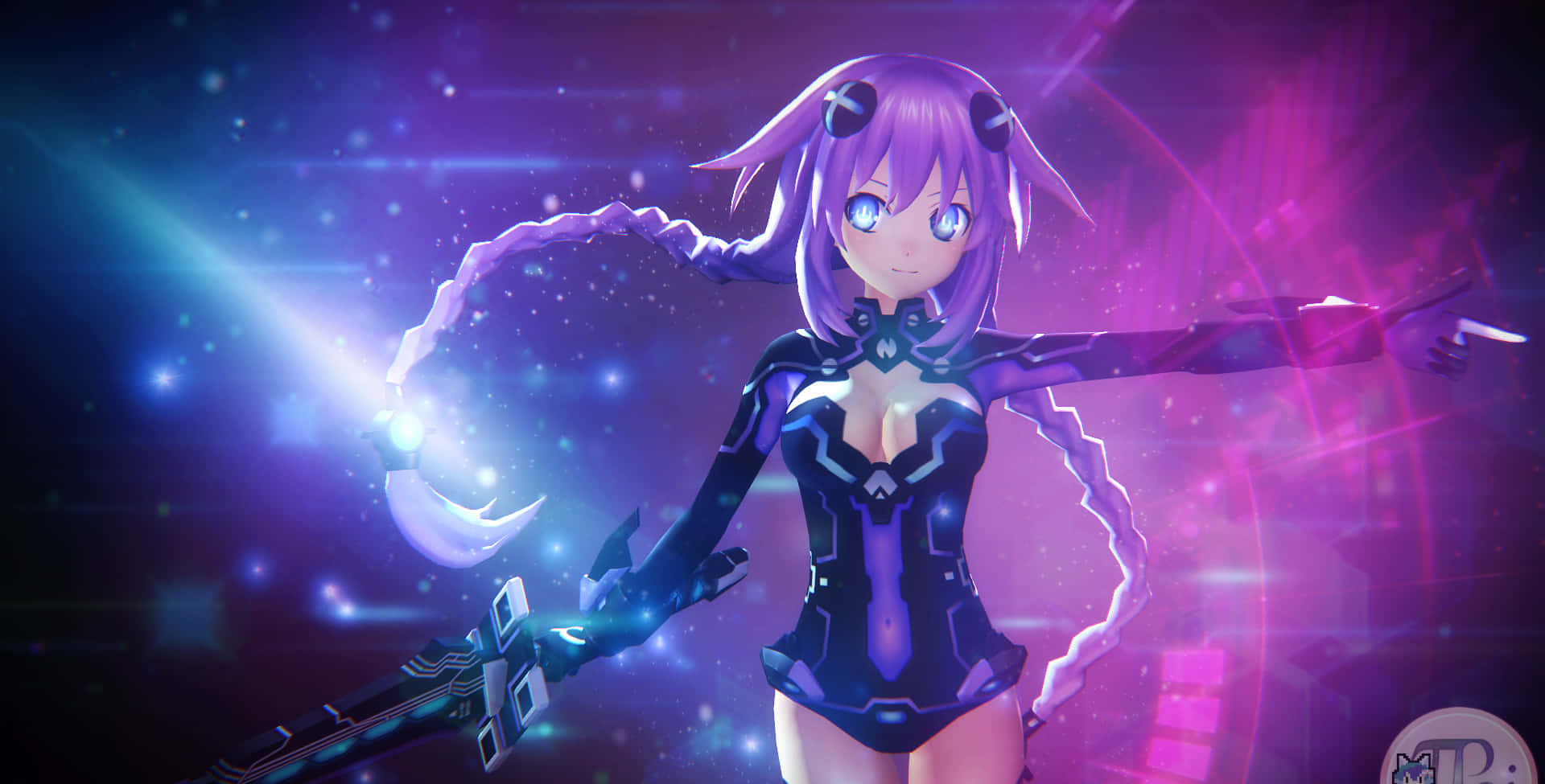 Hyperdimension Neptunia, purple-haired anime girl, futuristic armor, Full HD Desktop Wallpaper