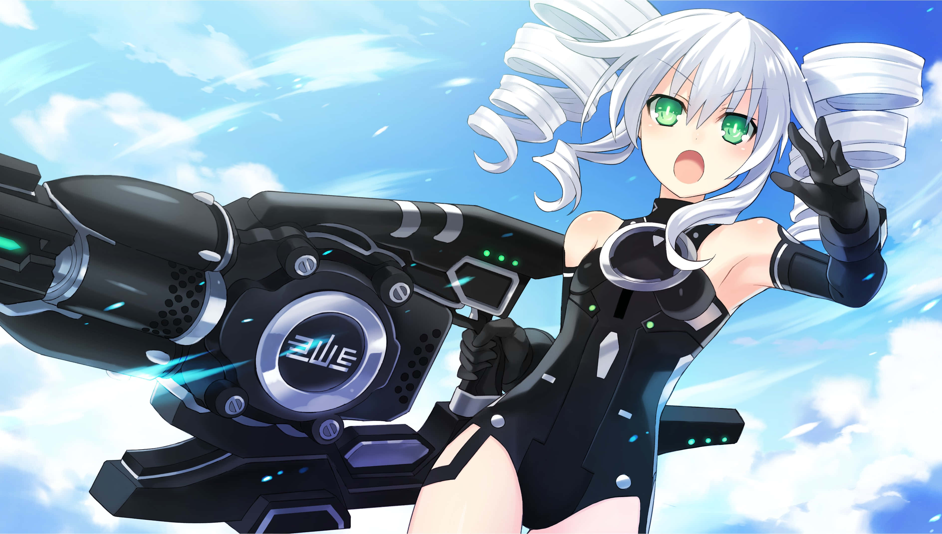 Hyperdimension Neptunia, white-haired anime girl, green eyes, 2K Desktop Wallpaper