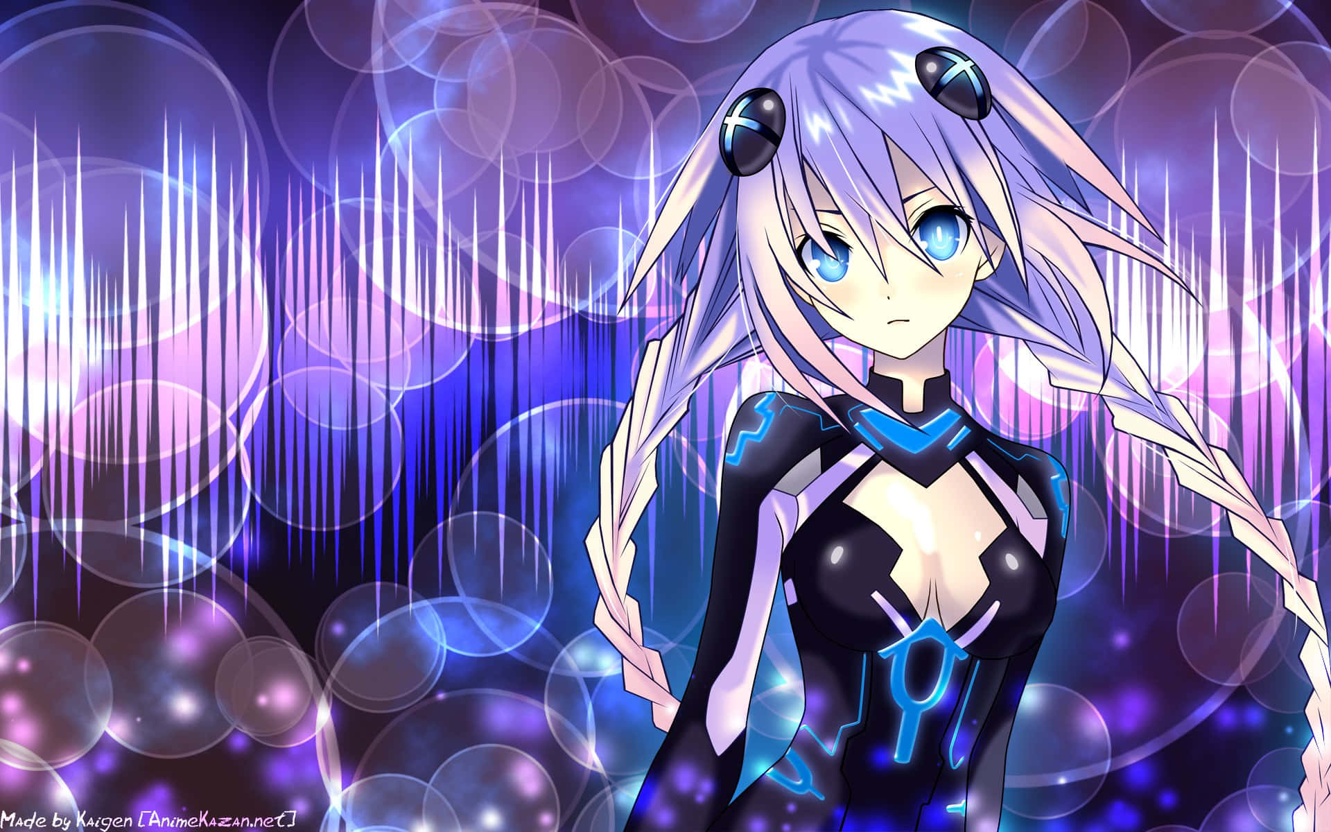 Hyperdimension Neptunia, cybernetic anime girl, glowing blue eyes, Full HD Desktop Wallpaper