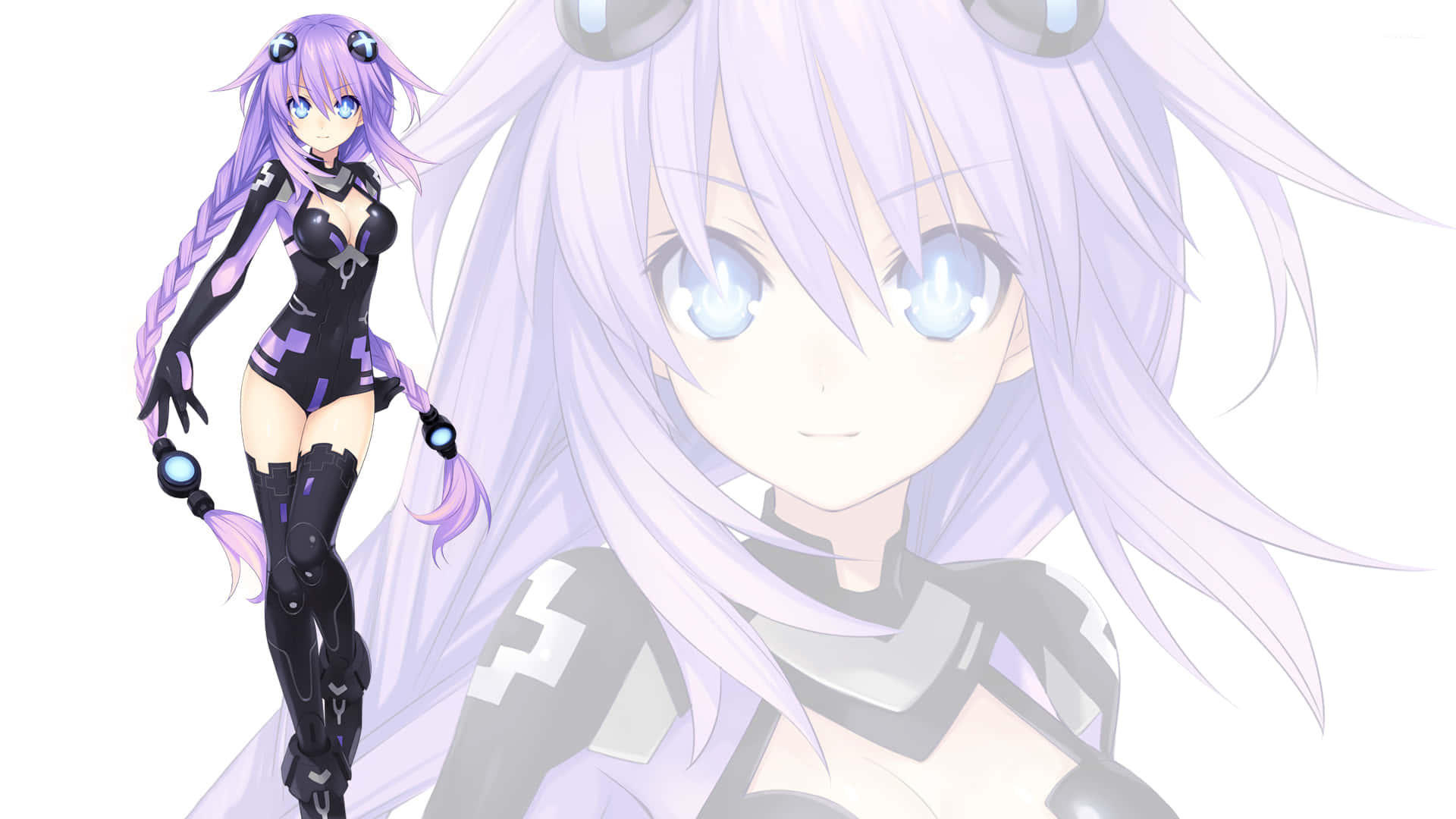 Hyperdimension Neptunia, lavender hair, glowing blue eyes, Full HD Desktop Wallpaper