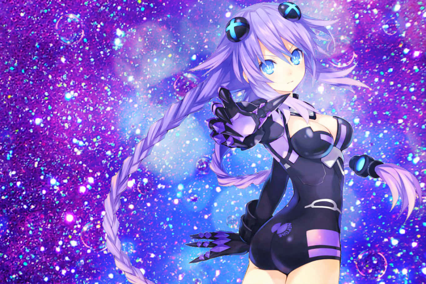 Hyperdimension Neptunia, purple-haired anime girl, black outfit, HD Desktop Wallpaper