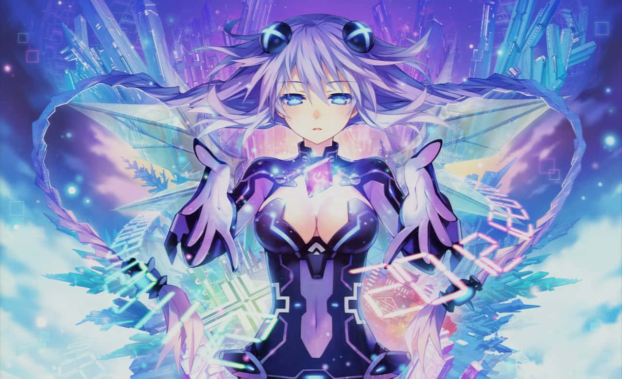 Hyperdimension Neptunia, purple dress, blue hair, HD Desktop Wallpaper