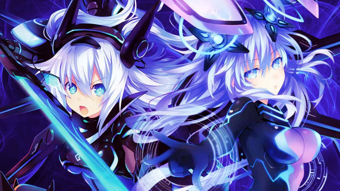 Hyperdimension Neptunia, white hair, glowing blue eyes, SD Desktop Wallpaper
