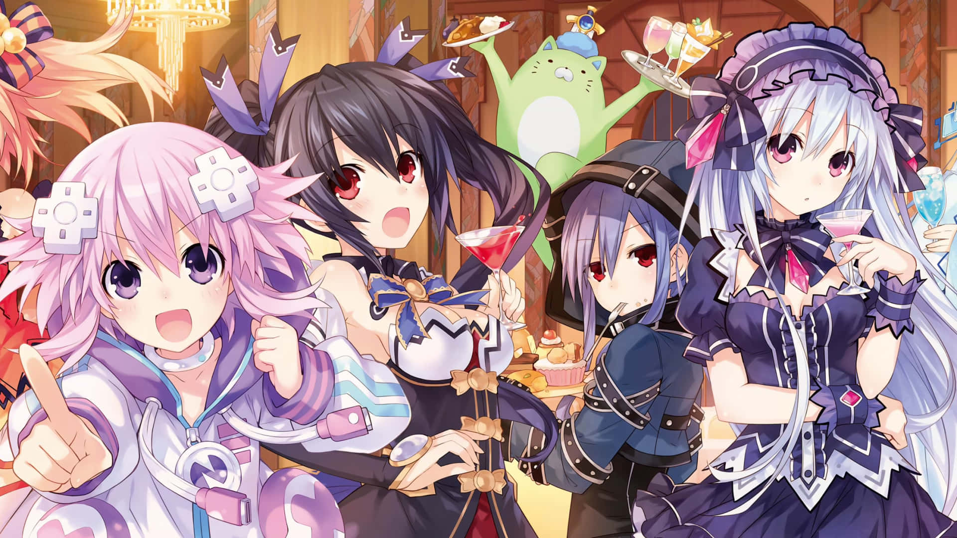 Hyperdimension Neptunia, maid outfits, anime girls, Full HD Desktop Wallpaper