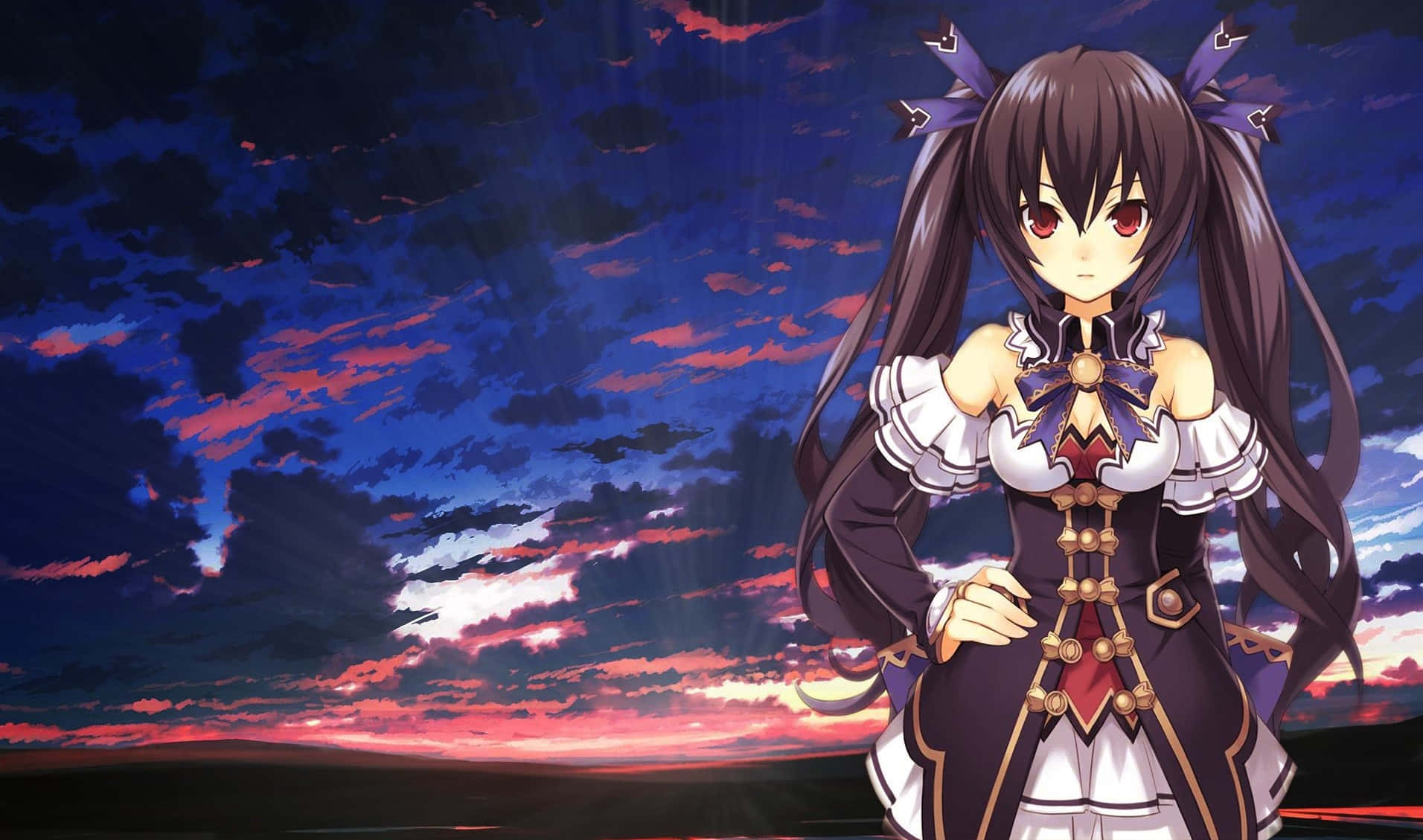 Hyperdimension Neptunia, dark-haired anime girl, fantasy outfit, HD Desktop Wallpaper