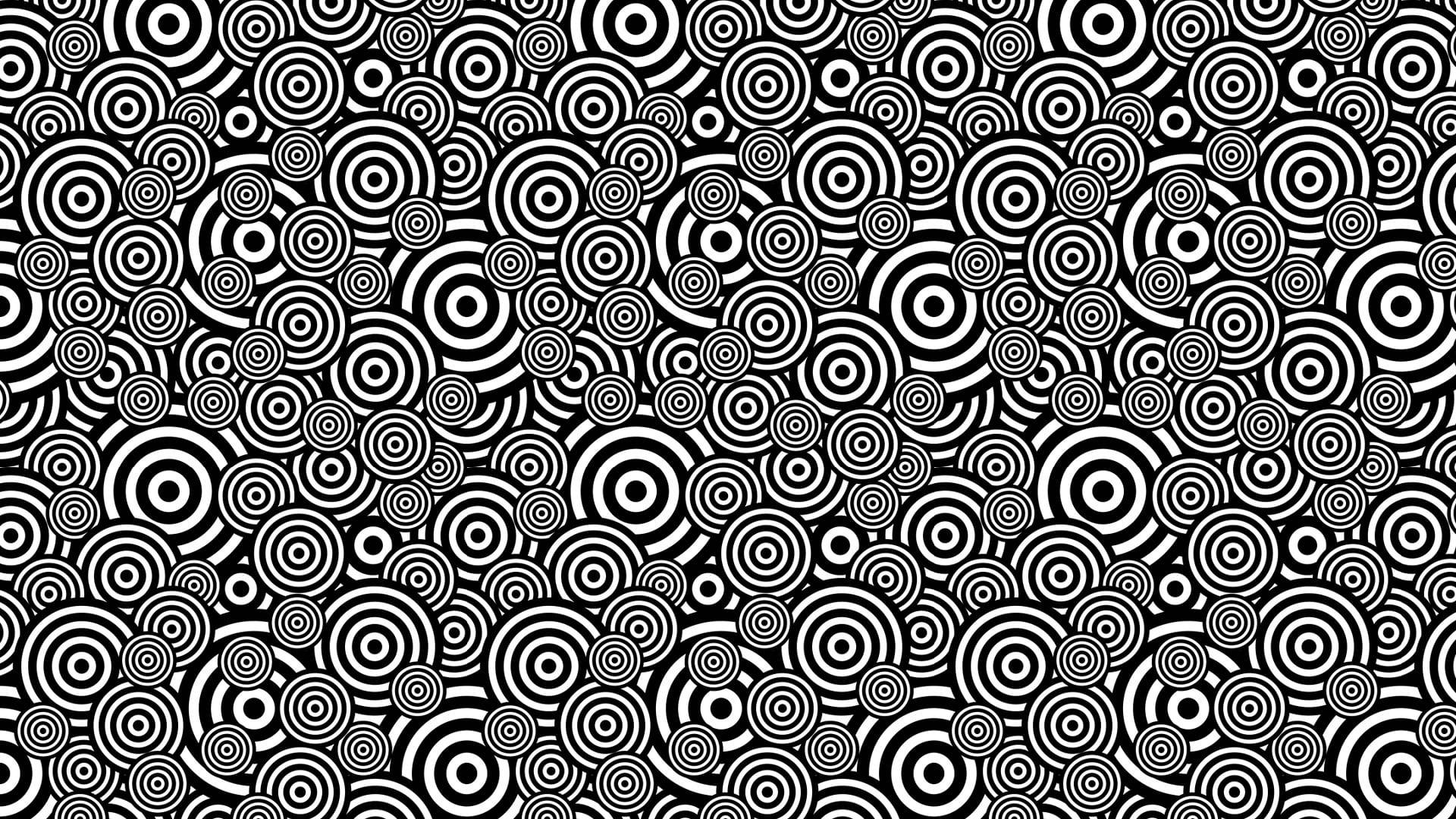 Hypnosis, concentric circles, black and white, Full HD Desktop Wallpaper