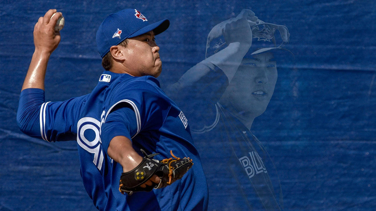Hyun Jin Ryu, blue uniform, baseball pitcher, HD Desktop Wallpaper