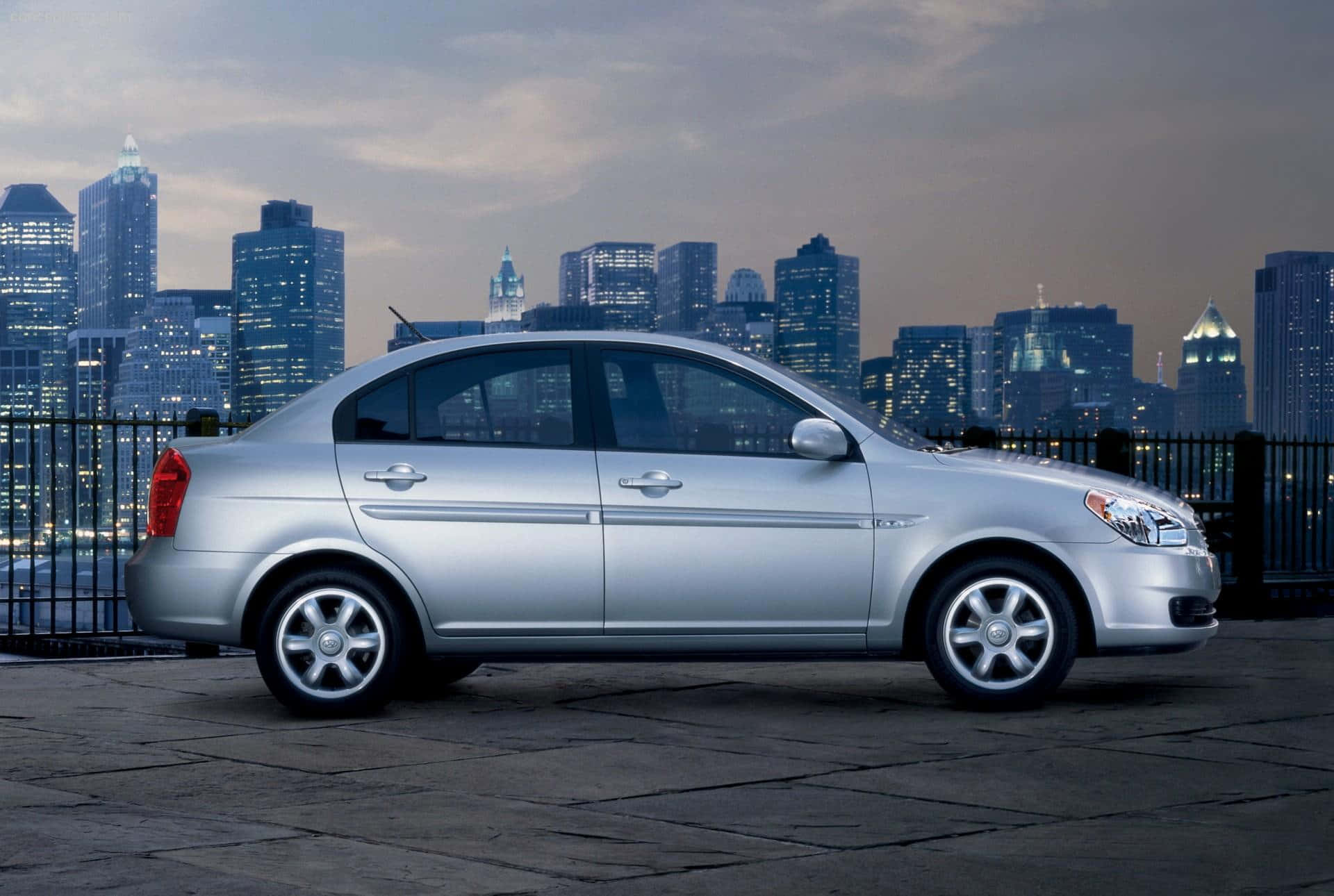 Hyundai Accent, silver, stone rooftop, Full HD Desktop Wallpaper