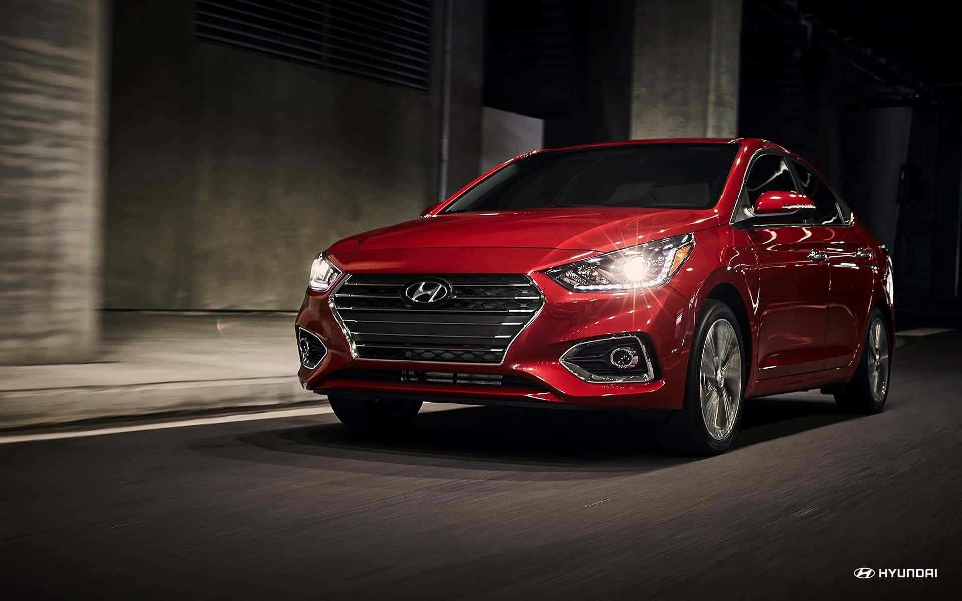 Hyundai Accent, glossy red, urban tunnel, Full HD Desktop Wallpaper