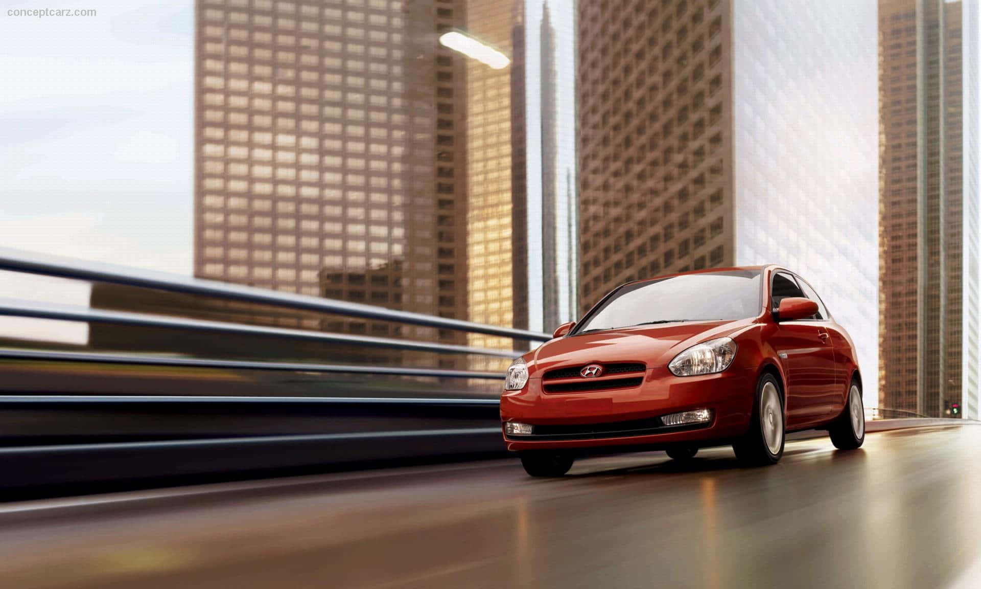Hyundai Accent, glossy red, city bridge, Full HD Desktop Wallpaper