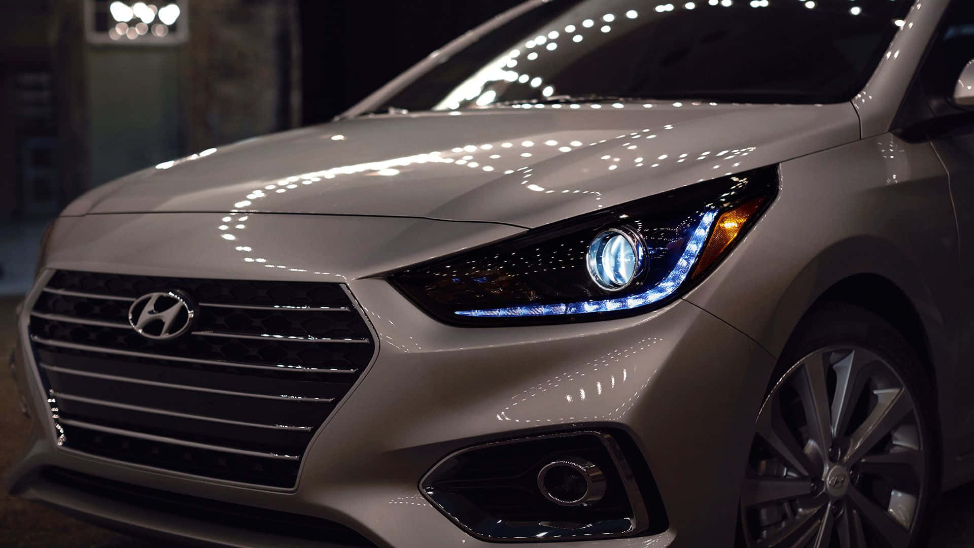 Hyundai Accent, silver, front grille, Full HD Desktop Wallpaper