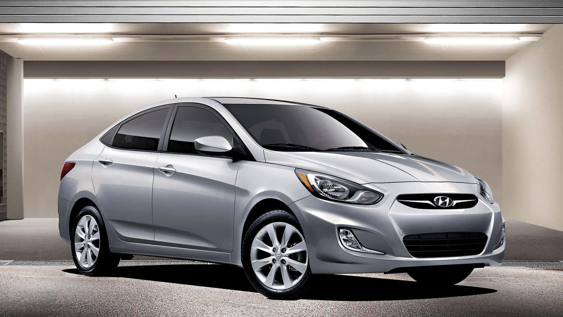 Hyundai Accent, silver, modern indoor garage, Full HD Desktop Wallpaper