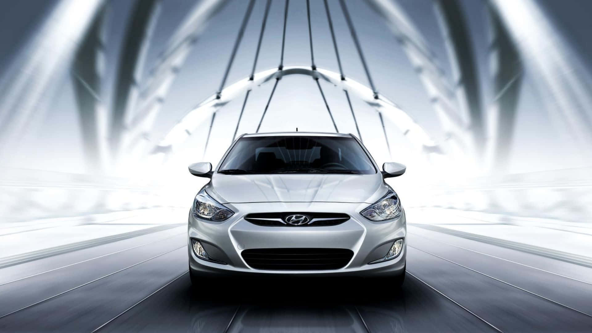 Hyundai Accent, silver, futuristic track, Full HD Desktop Wallpaper