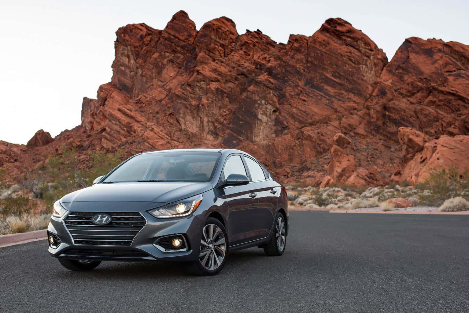 Hyundai Accent, gray, asphalt, HD Desktop Wallpaper