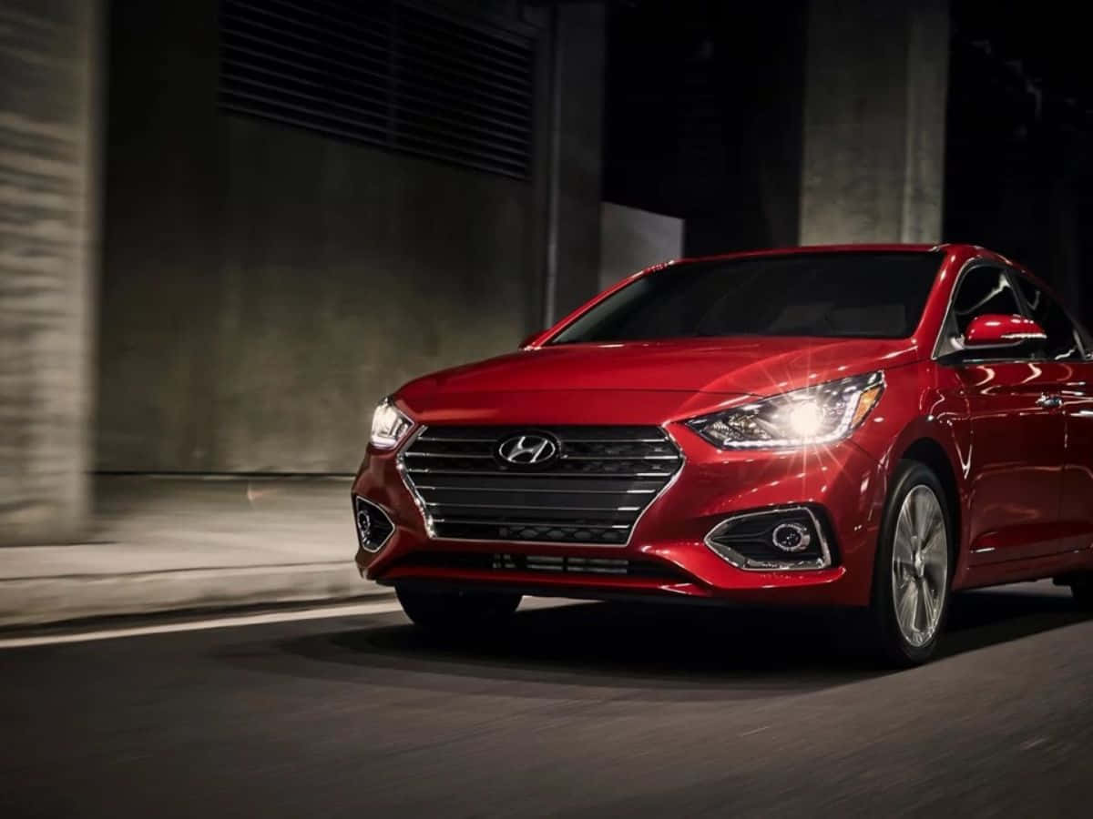 Hyundai Accent, glossy red, urban tunnel, SD Desktop Wallpaper