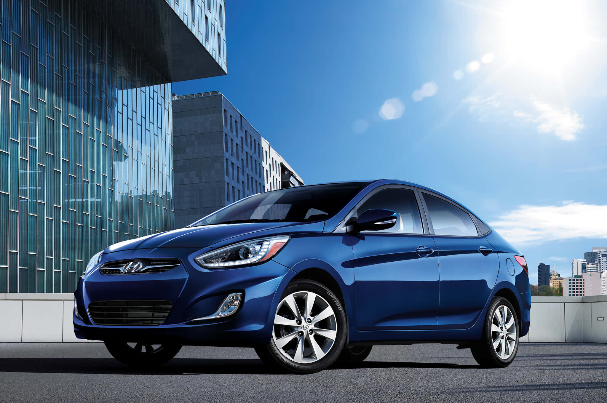 Hyundai Accent, blue, rooftop, Full HD Desktop Wallpaper