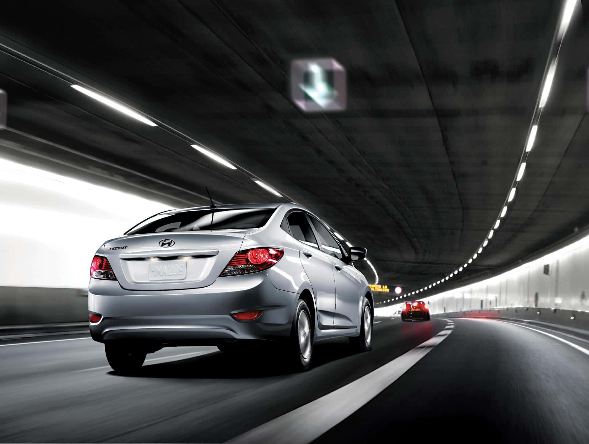 Hyundai Accent, silver, tunnel, Full HD Desktop Wallpaper