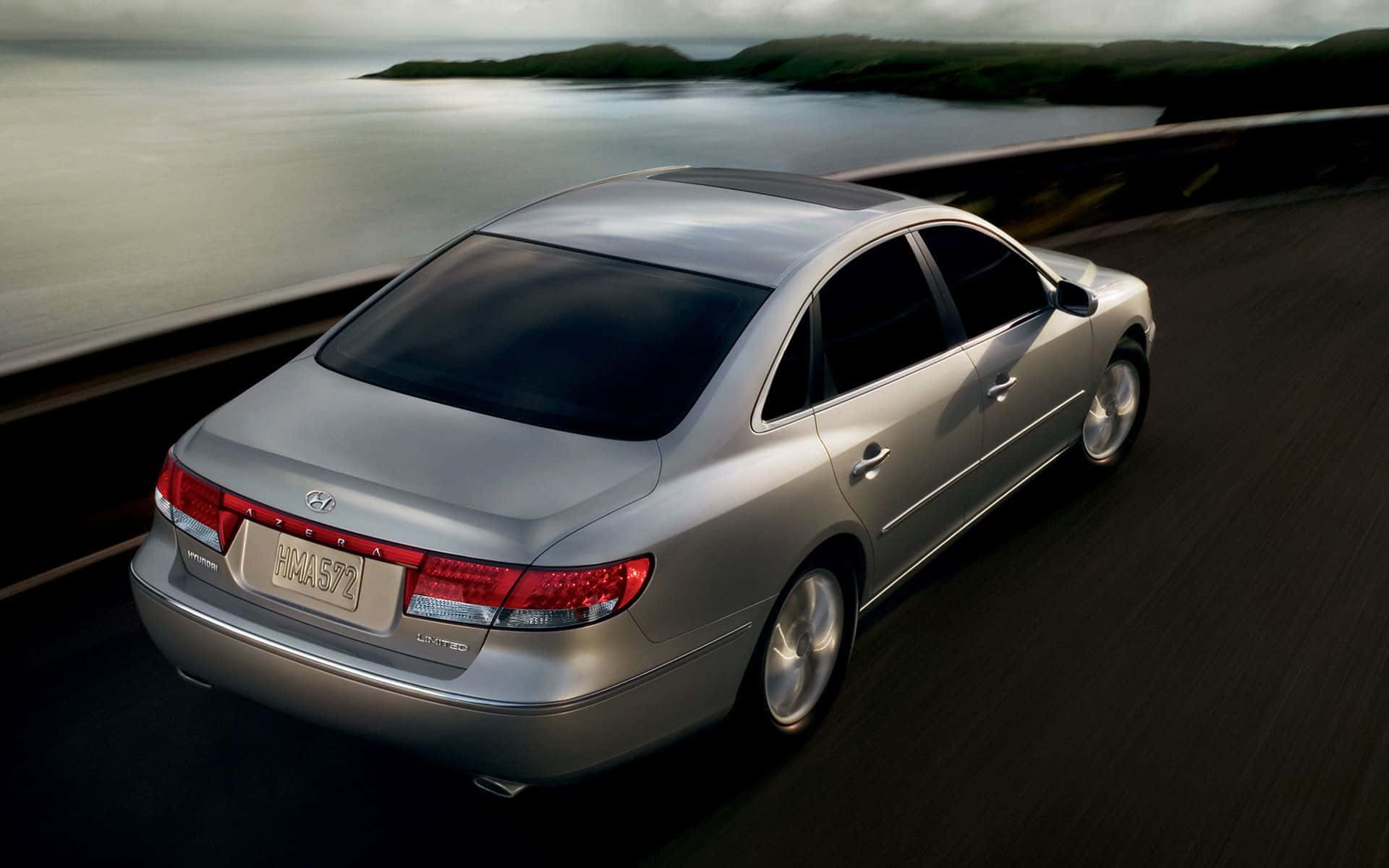 Hyundai Azera, silver, coastal highway, Full HD Desktop Wallpaper