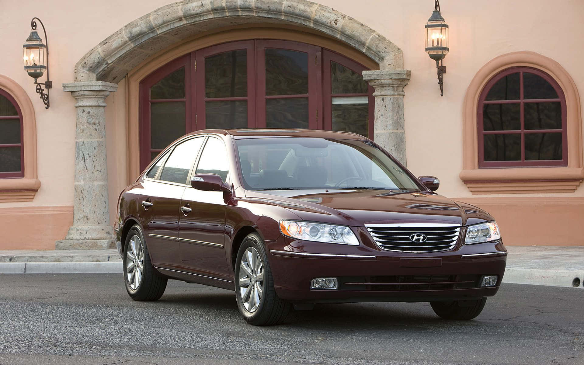 Hyundai Azera, maroon, Sunset, Full HD Desktop Wallpaper