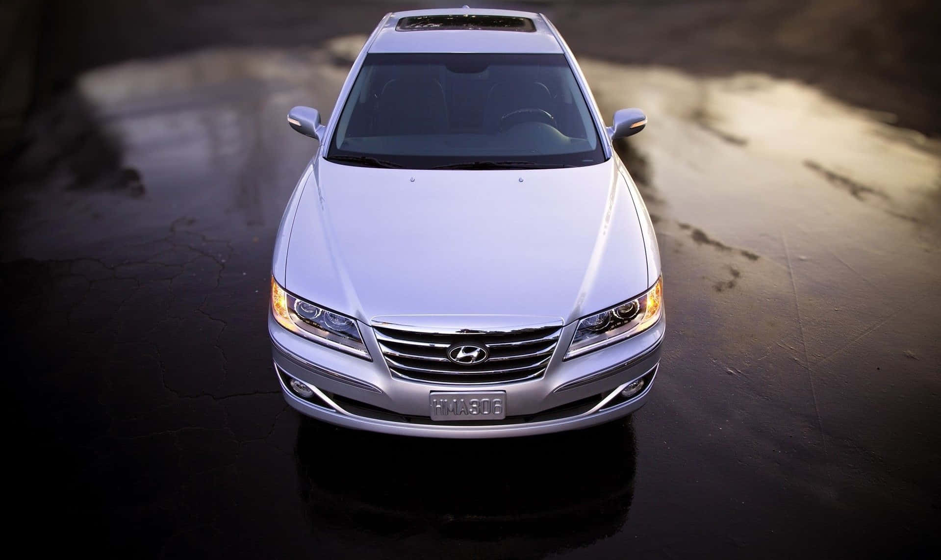 Hyundai Azera, silver, golden sunset, HD Desktop Wallpaper