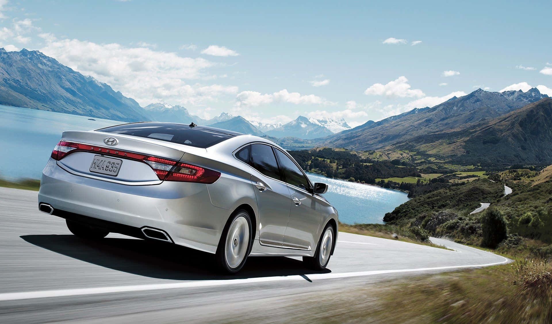 Hyundai Azera, silver, winding mountain road, Full HD Desktop Wallpaper