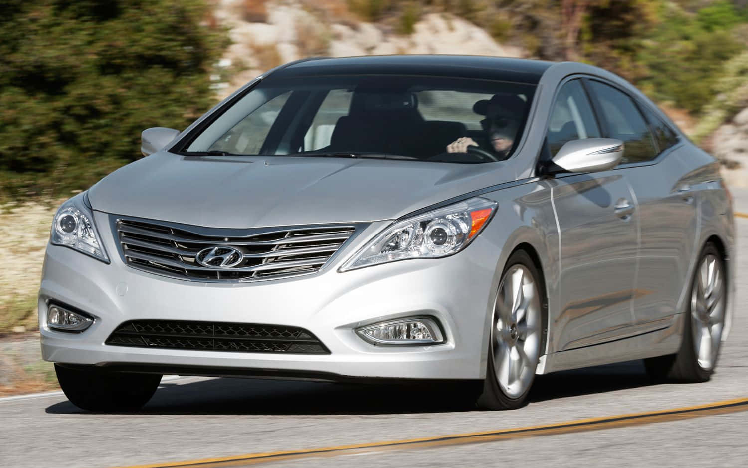 Hyundai Azera, silver, winding road, HD Desktop Wallpaper