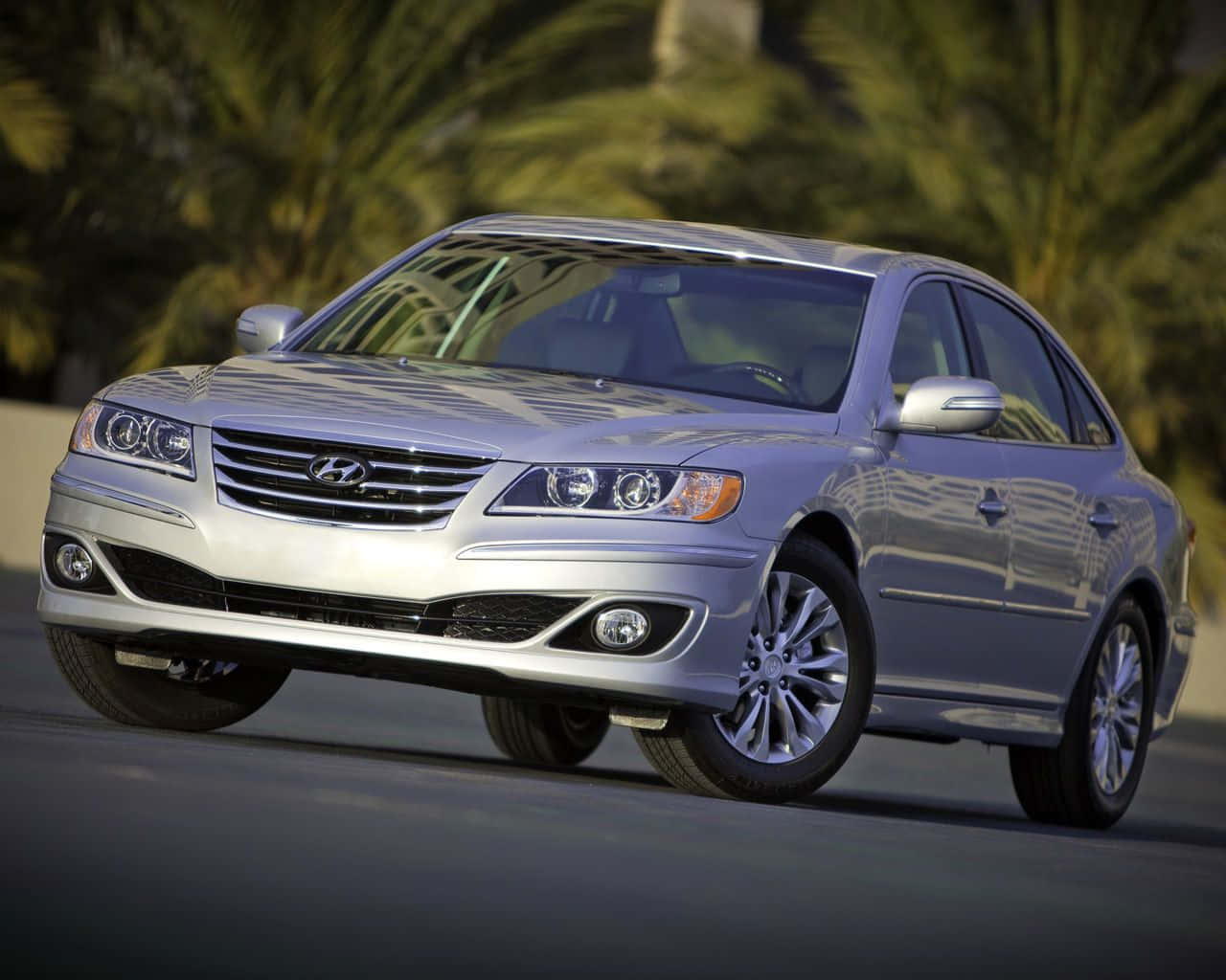 Hyundai Azera, silver, scenic road, HD Desktop Wallpaper