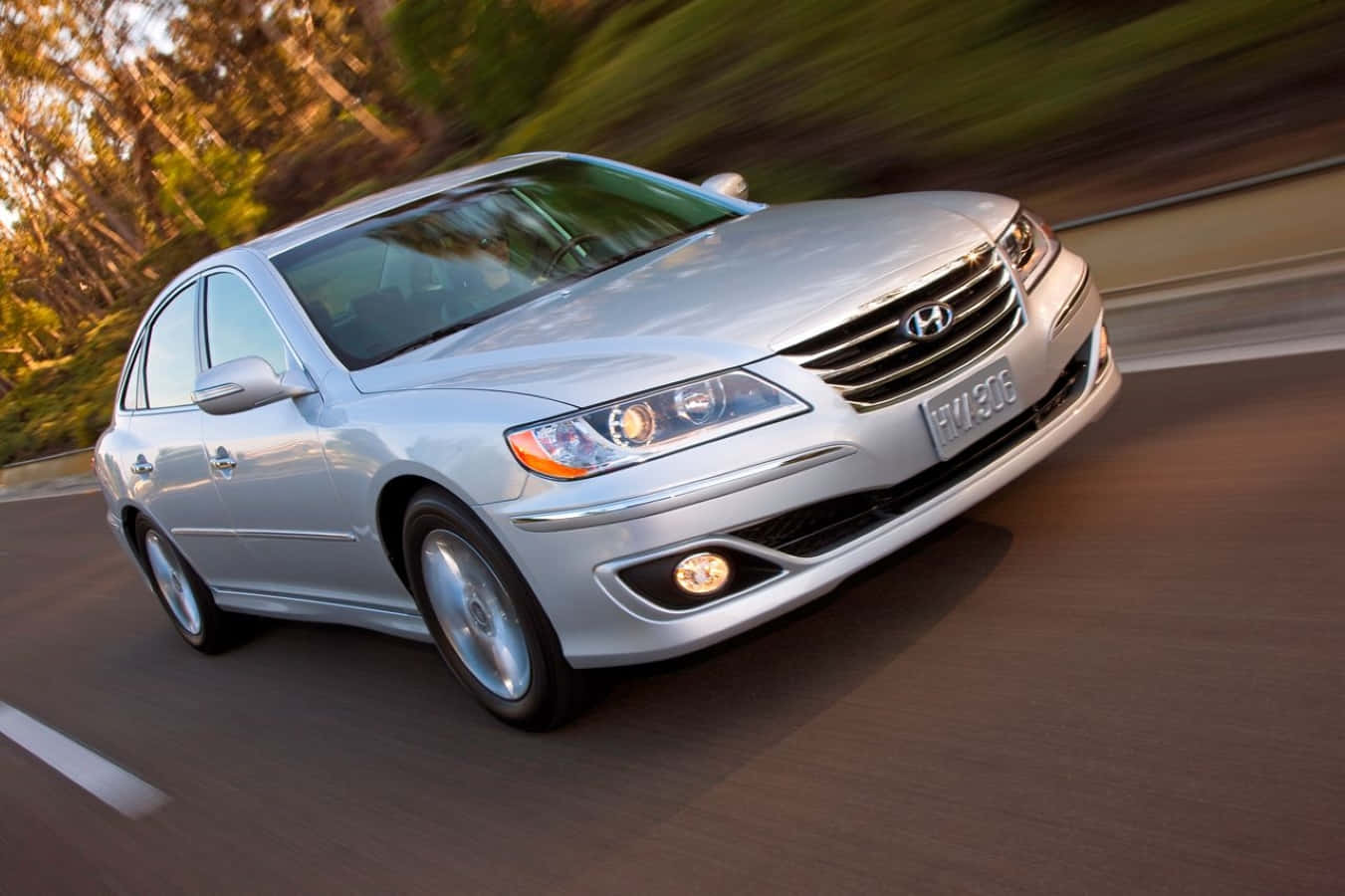 Hyundai Azera, silver, sunlit road, HD Desktop Wallpaper