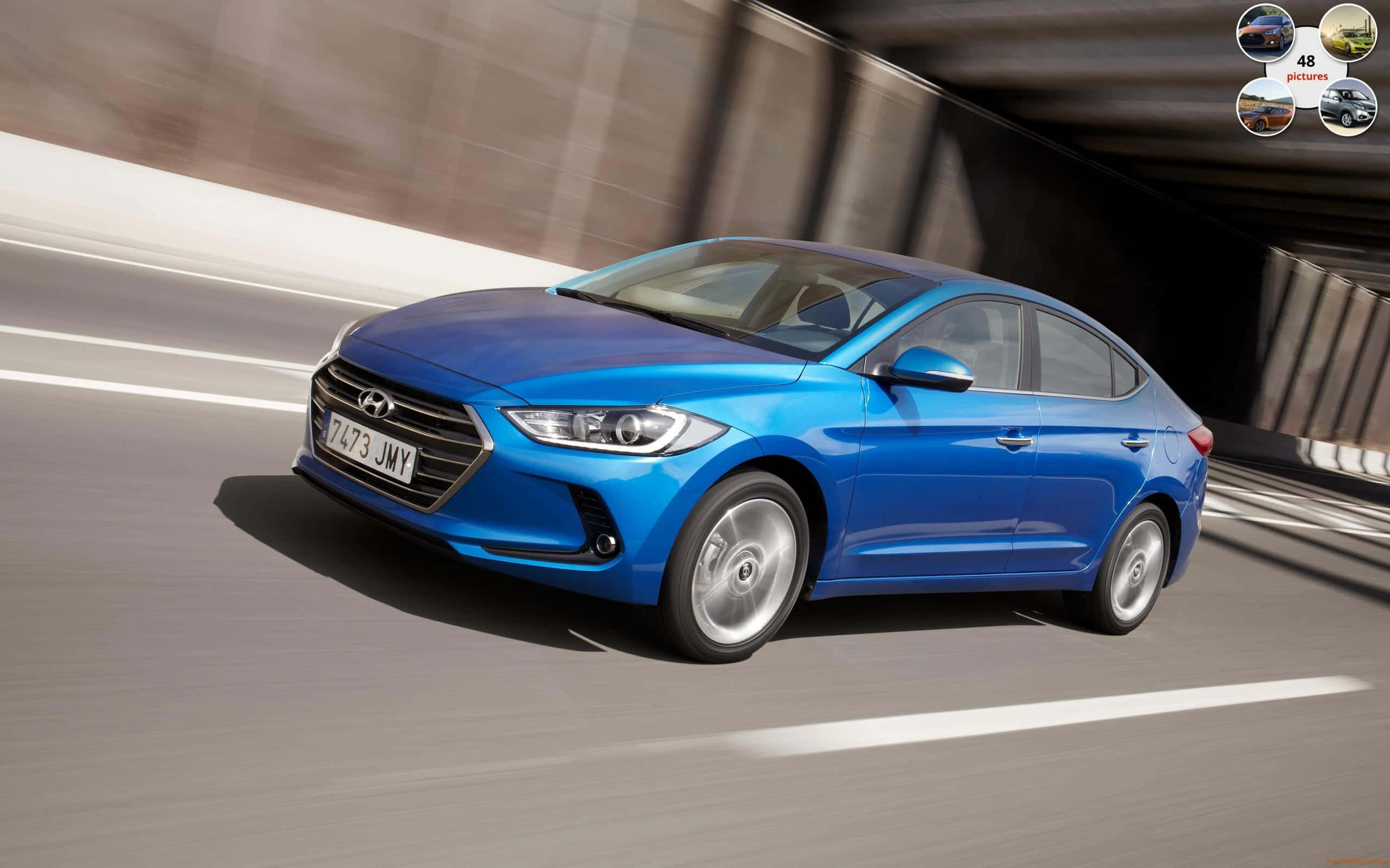 Hyundai Elantra, vibrant blue, tunnel, 2K Desktop Wallpaper