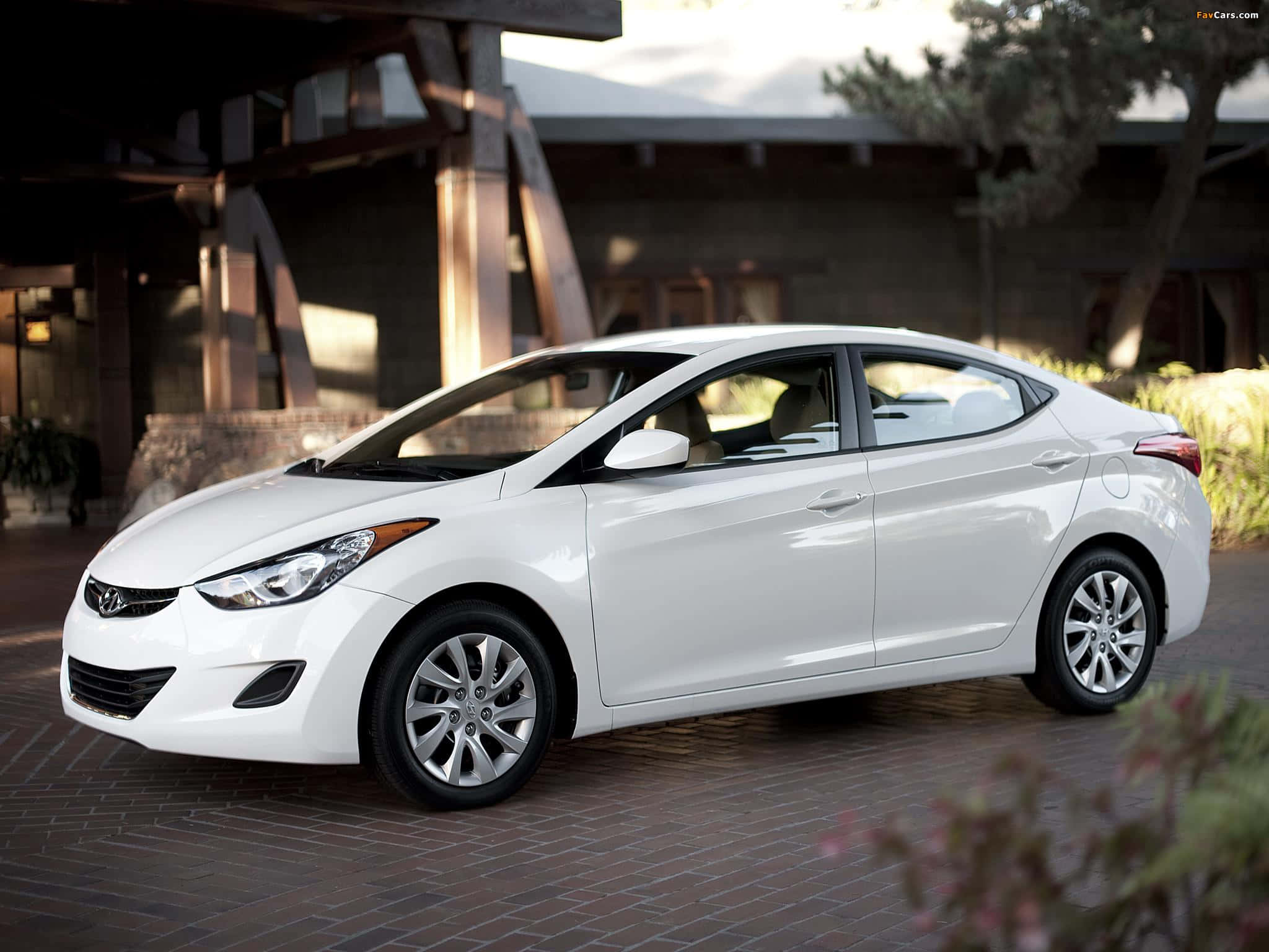Hyundai Elantra, white, brick driveway, Full HD Desktop Wallpaper