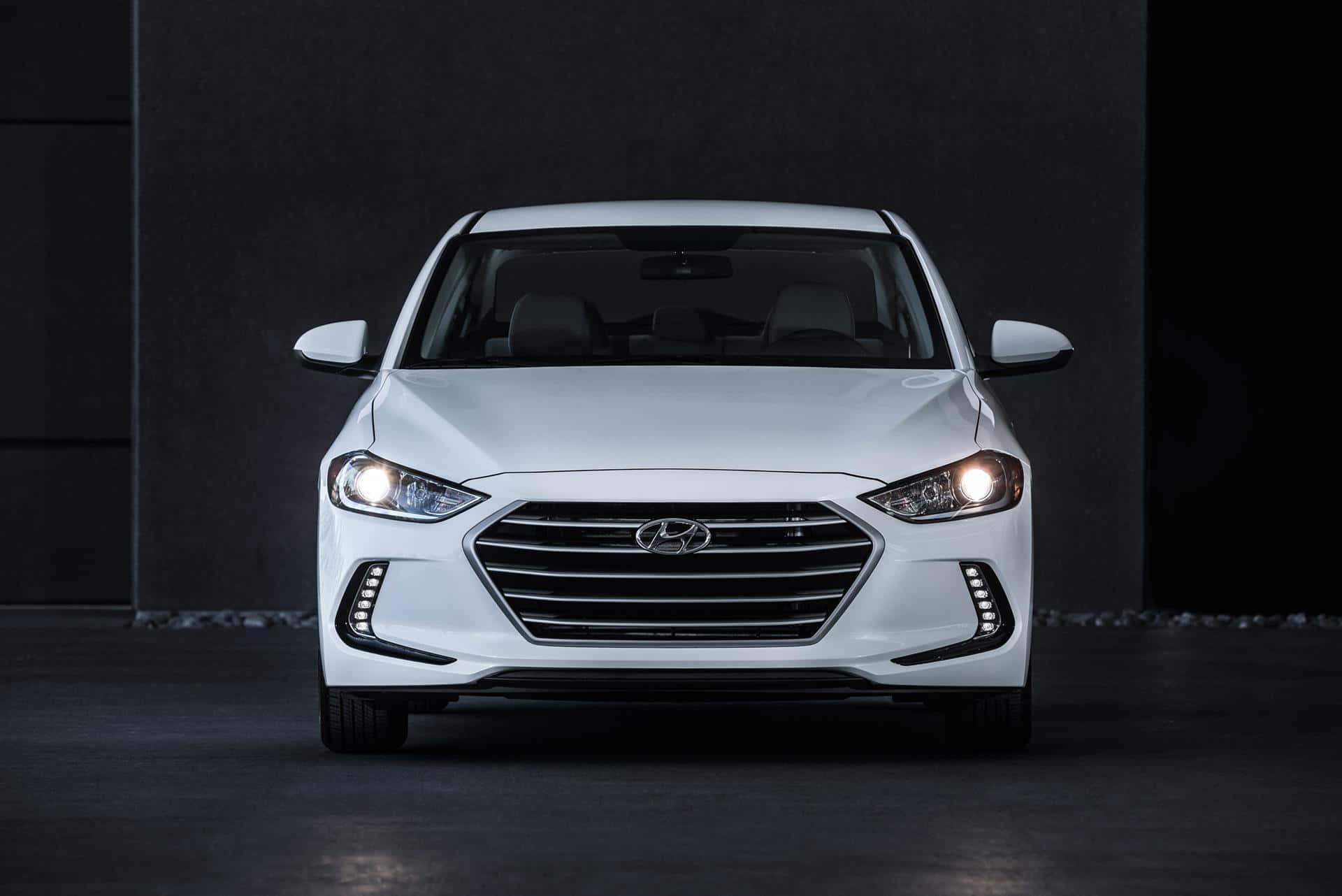 Hyundai Elantra, white, glowing headlights, Full HD Desktop Wallpaper