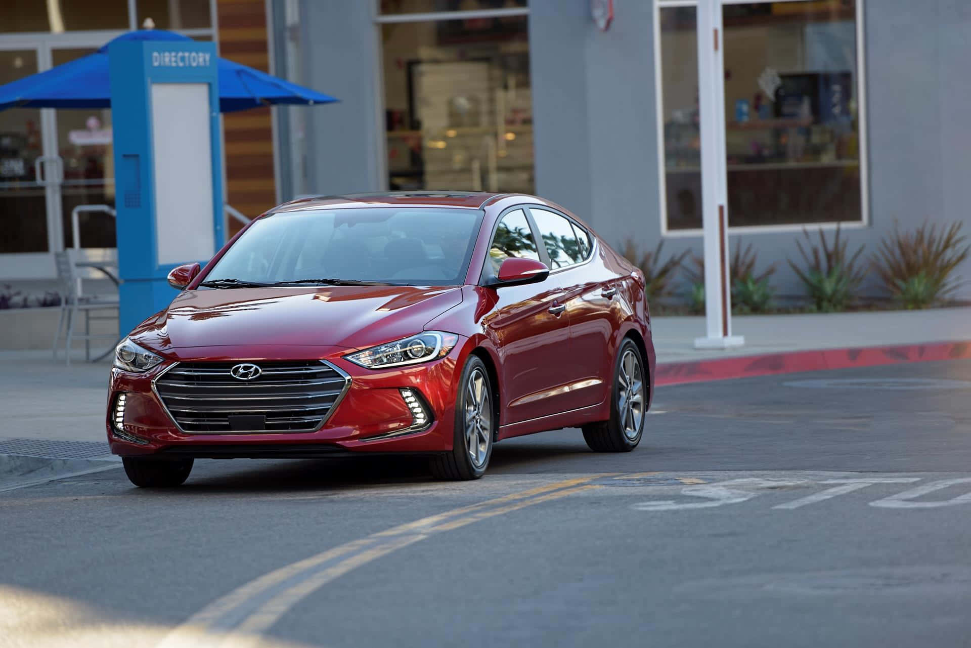 Hyundai Elantra, glossy red, gas station, Full HD Desktop Wallpaper