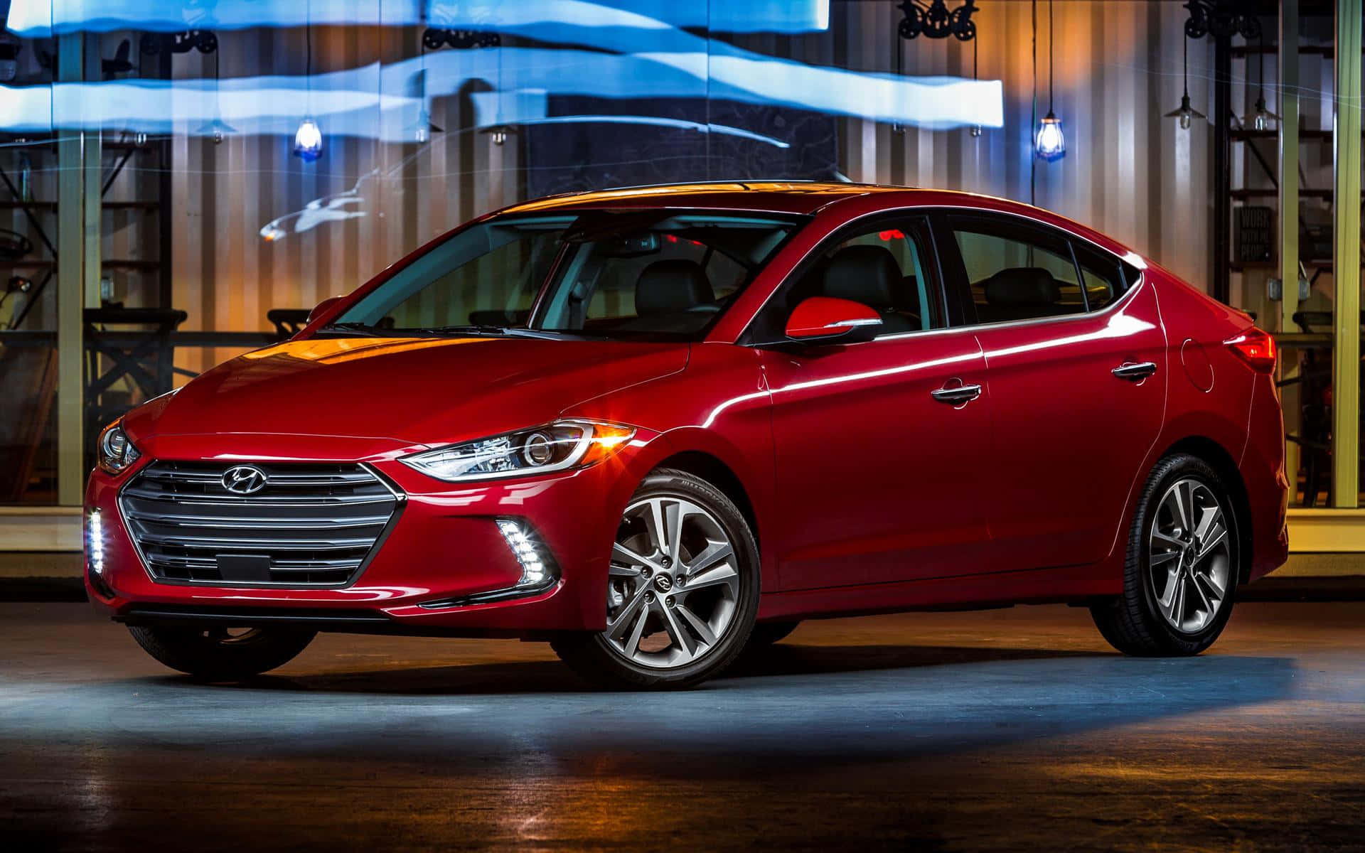 Hyundai Elantra, glossy red, studio lighting, Full HD Desktop Wallpaper