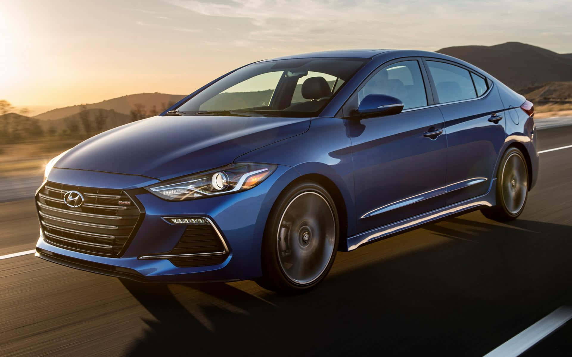 Hyundai Elantra, blue, desert highway, Full HD Desktop Wallpaper