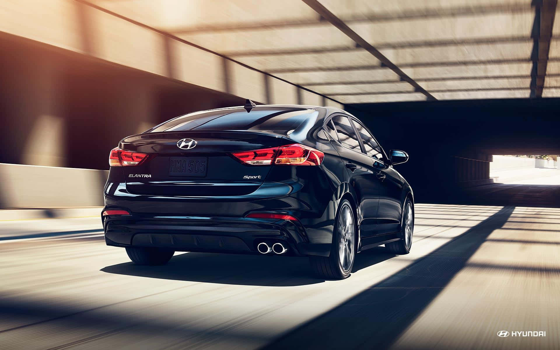 Hyundai Elantra, black, sunlit tunnel, Full HD Desktop Wallpaper
