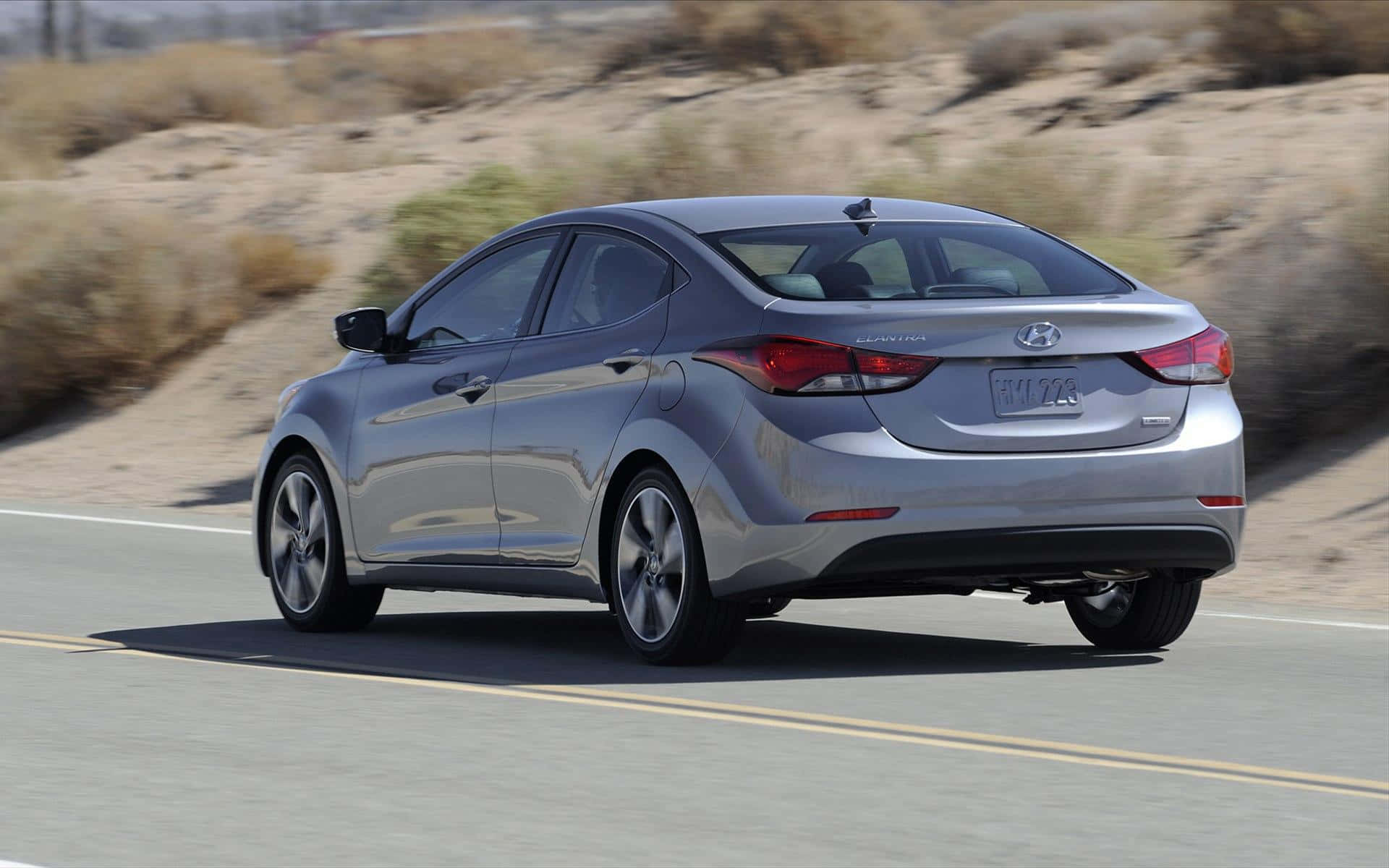 Hyundai Elantra, silver, desert road, Full HD Desktop Wallpaper
