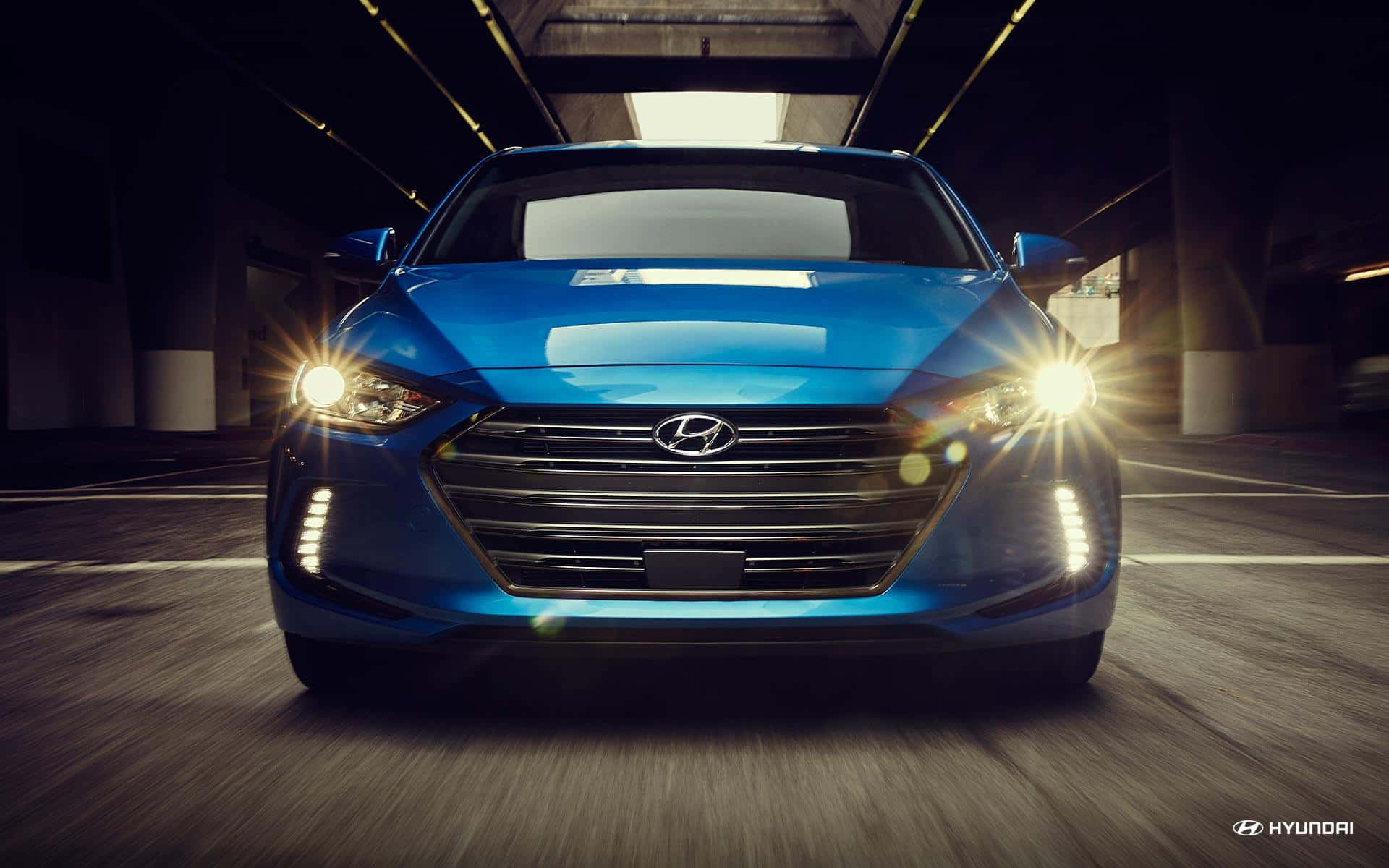 2022 Hyundai Elantra, vibrant blue, glowing headlights, Full HD Desktop Wallpaper