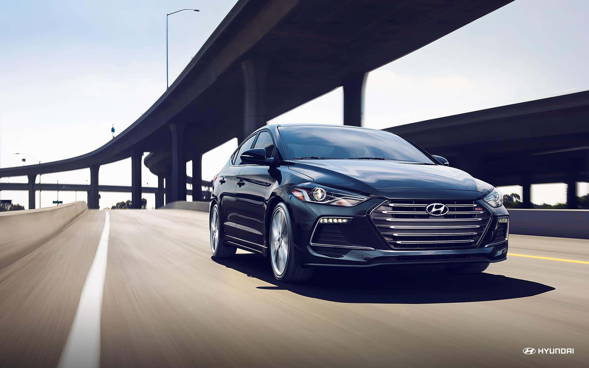 Hyundai Elantra, black, sunlit highway, Full HD Desktop Wallpaper