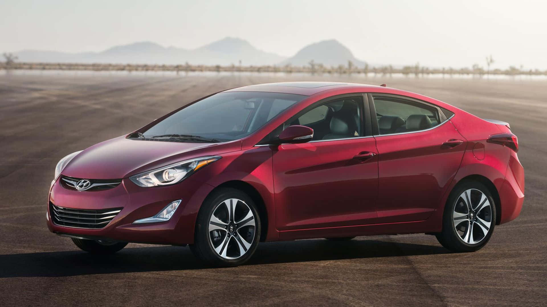 Hyundai Elantra, glossy red, desert road, Full HD Desktop Wallpaper