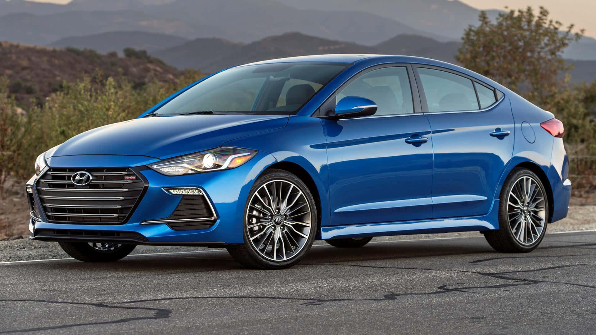 Hyundai Elantra, vibrant blue, golden hour, Full HD Desktop Wallpaper