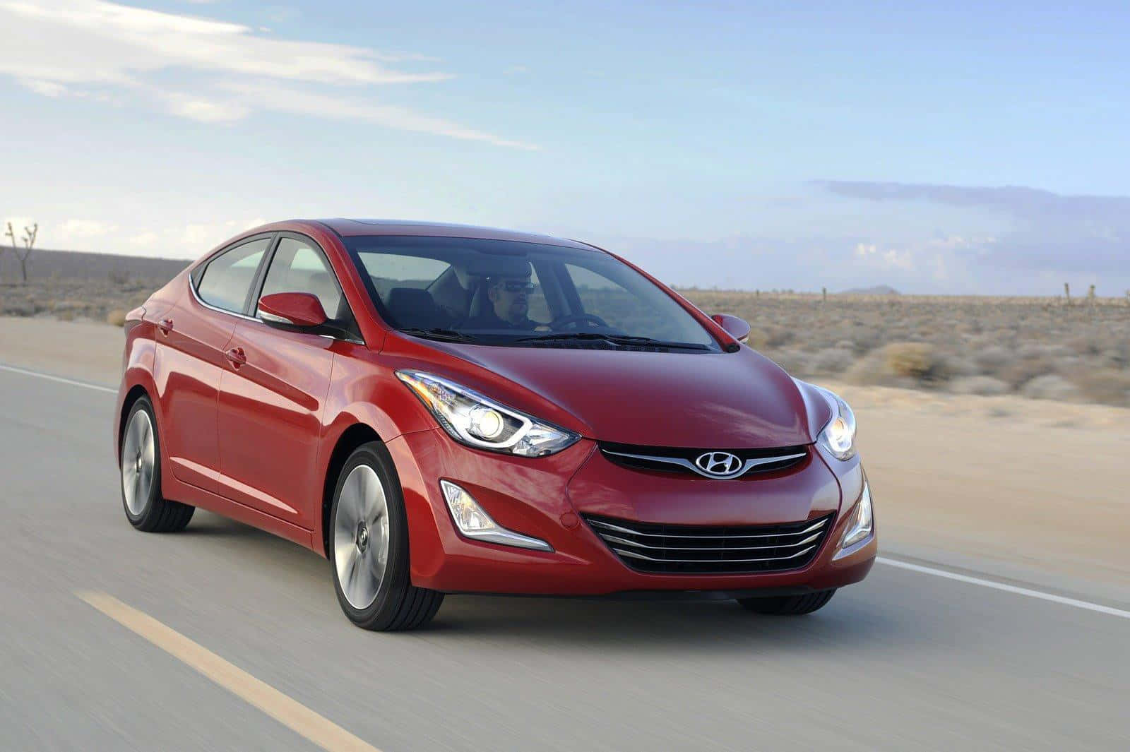Hyundai Elantra, red, desert highway, HD Desktop Wallpaper