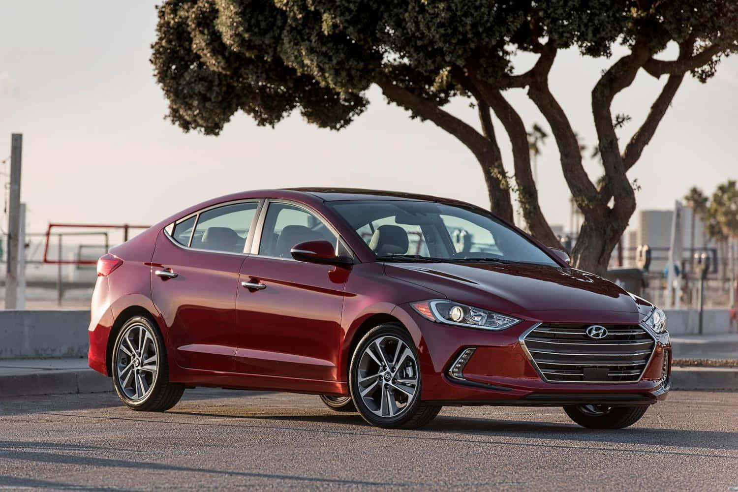 Hyundai Elantra, glossy red, asphalt, HD Desktop Wallpaper