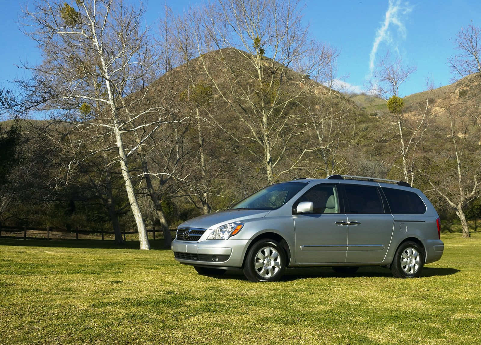 Hyundai Entourage, silver, sunlit grass, HD Desktop Wallpaper