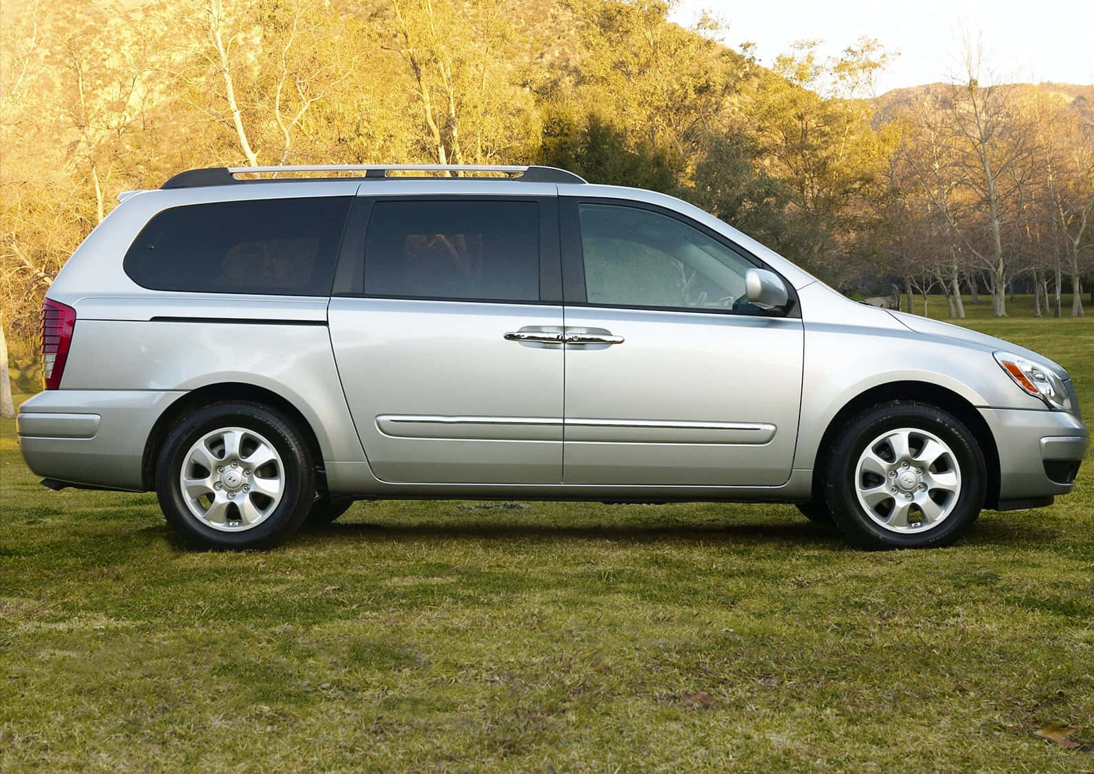 Hyundai Entourage, silver, grass, HD Desktop Wallpaper