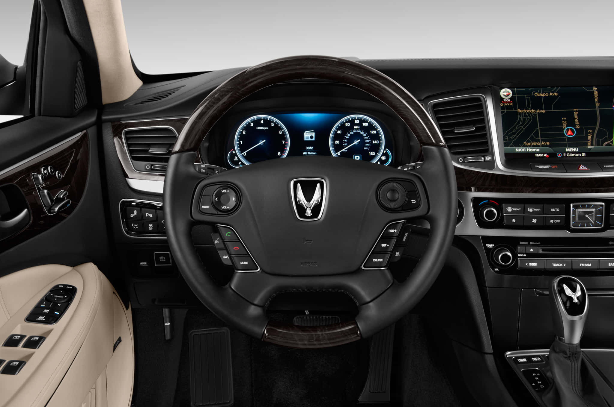 Hyundai Equus, black leather steering wheel, wood trim, Full HD Desktop Wallpaper