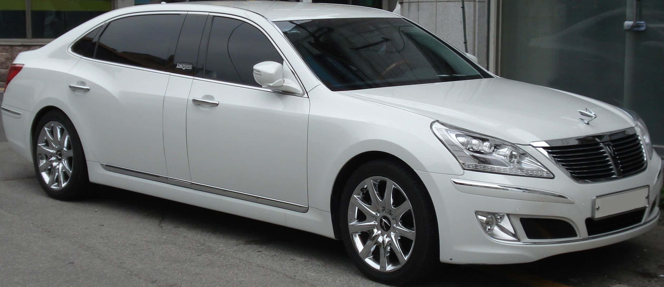Hyundai Equus, white, gray pavement, Full HD Desktop Wallpaper