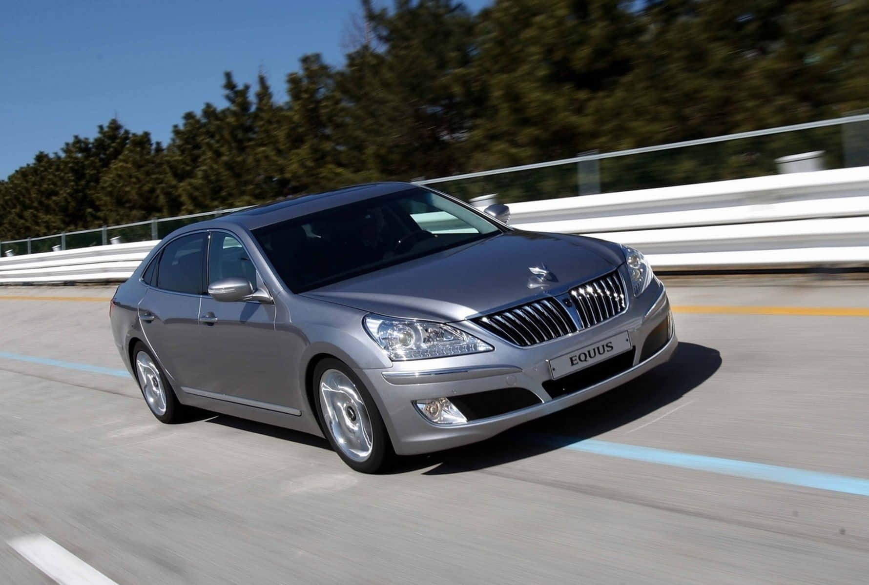 Hyundai Equus, silver, sunlit highway, HD Desktop Wallpaper