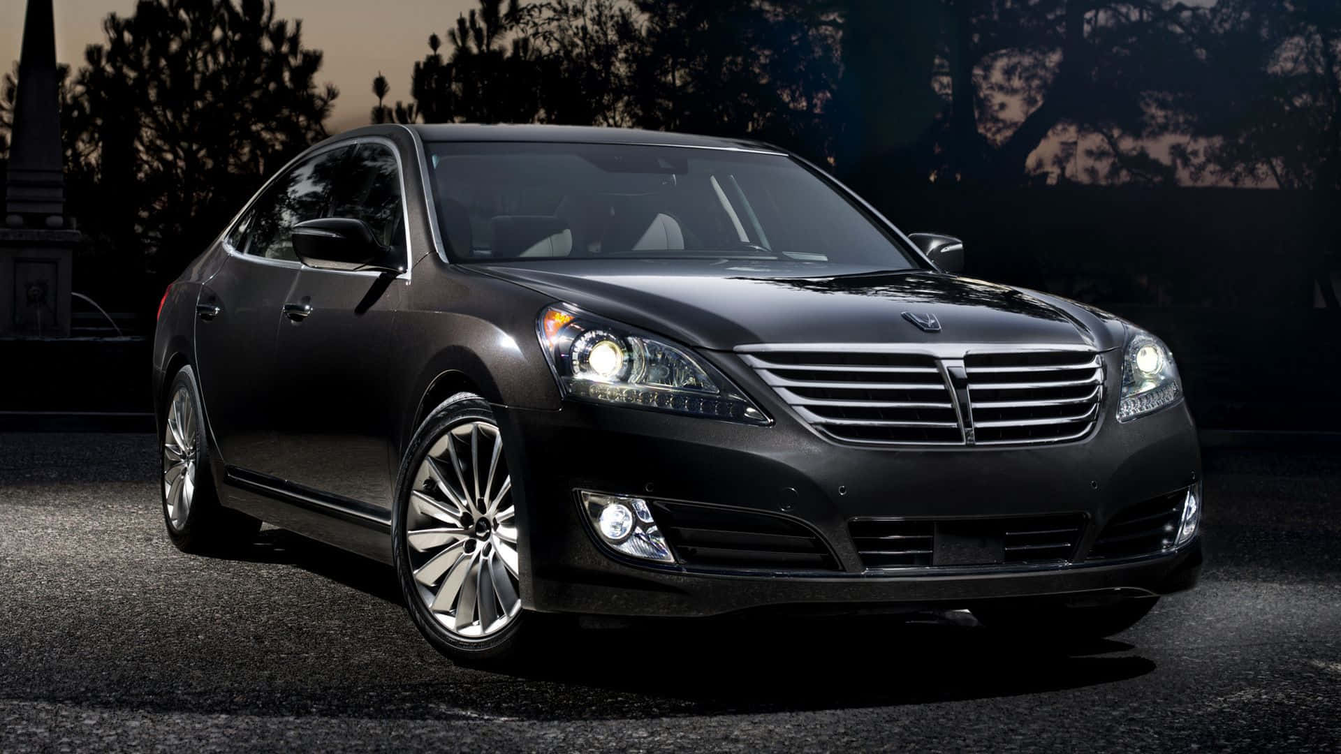 Hyundai Equus, black, twilight lighting, Full HD Desktop Wallpaper