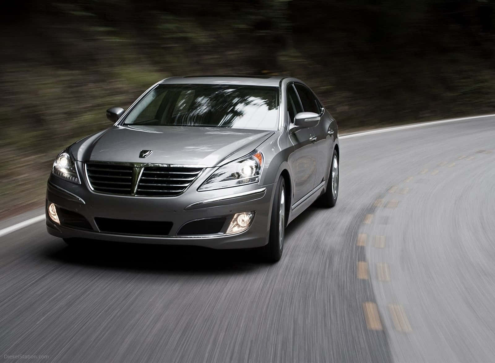 Hyundai Equus, silver, curving road, HD Desktop Wallpaper